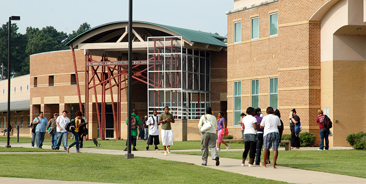 Students walking across campus