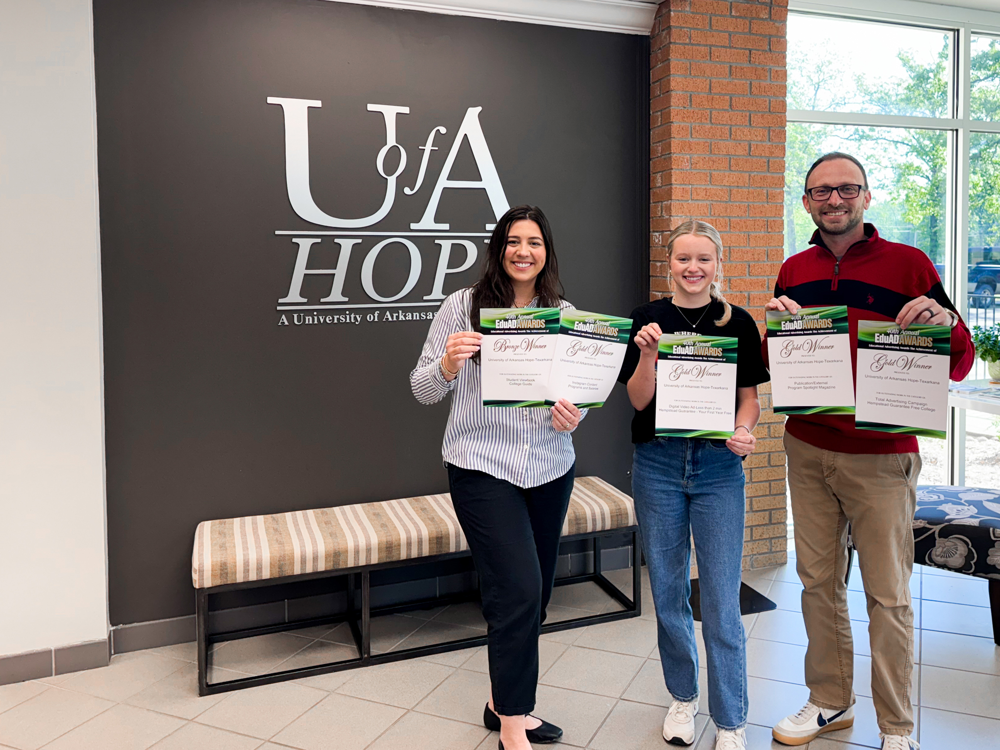 Pictured left to right: Carol Ann Milam, Graphics & Social Media Coordinator; Raeli Putman, UAHT student; and Casey Curtis, Communications Coordinator